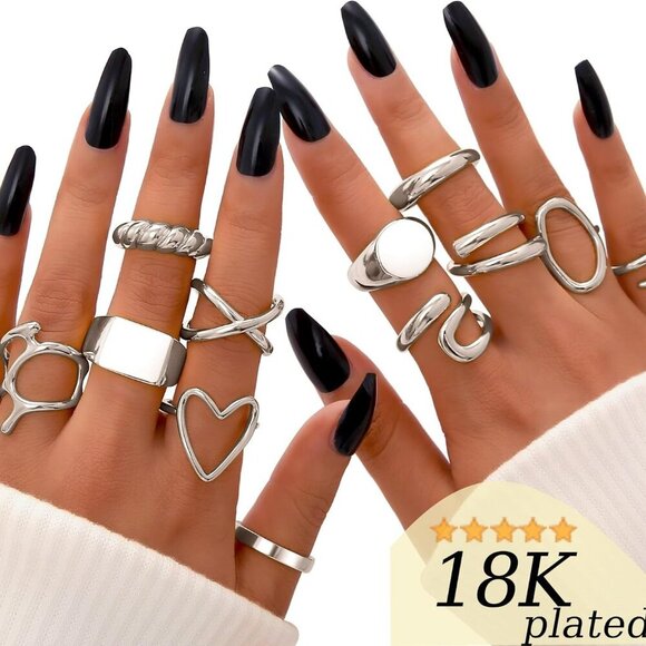 12PCS Gold Stackable Rings Set for Women, 18K Gold Plated Open Stacking Knuckle - Picture 2 of 8